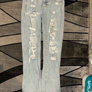 Fashion Nova Light Blue Ripped Straight Leg Jeans